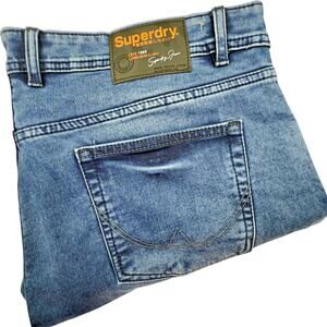 Superdry Copper Black Utility Denim Classic Medium Blue Straight Leg Jeans 42x31